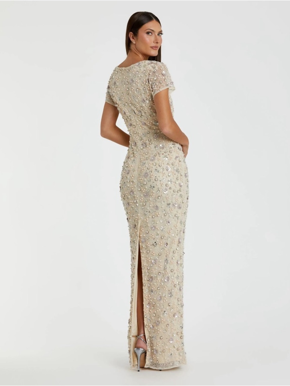 Mac Duggal 94205 Ivory Floral Embellished Mesh Fitted Column Gown Size 14 NWT - Picture 3 of 14